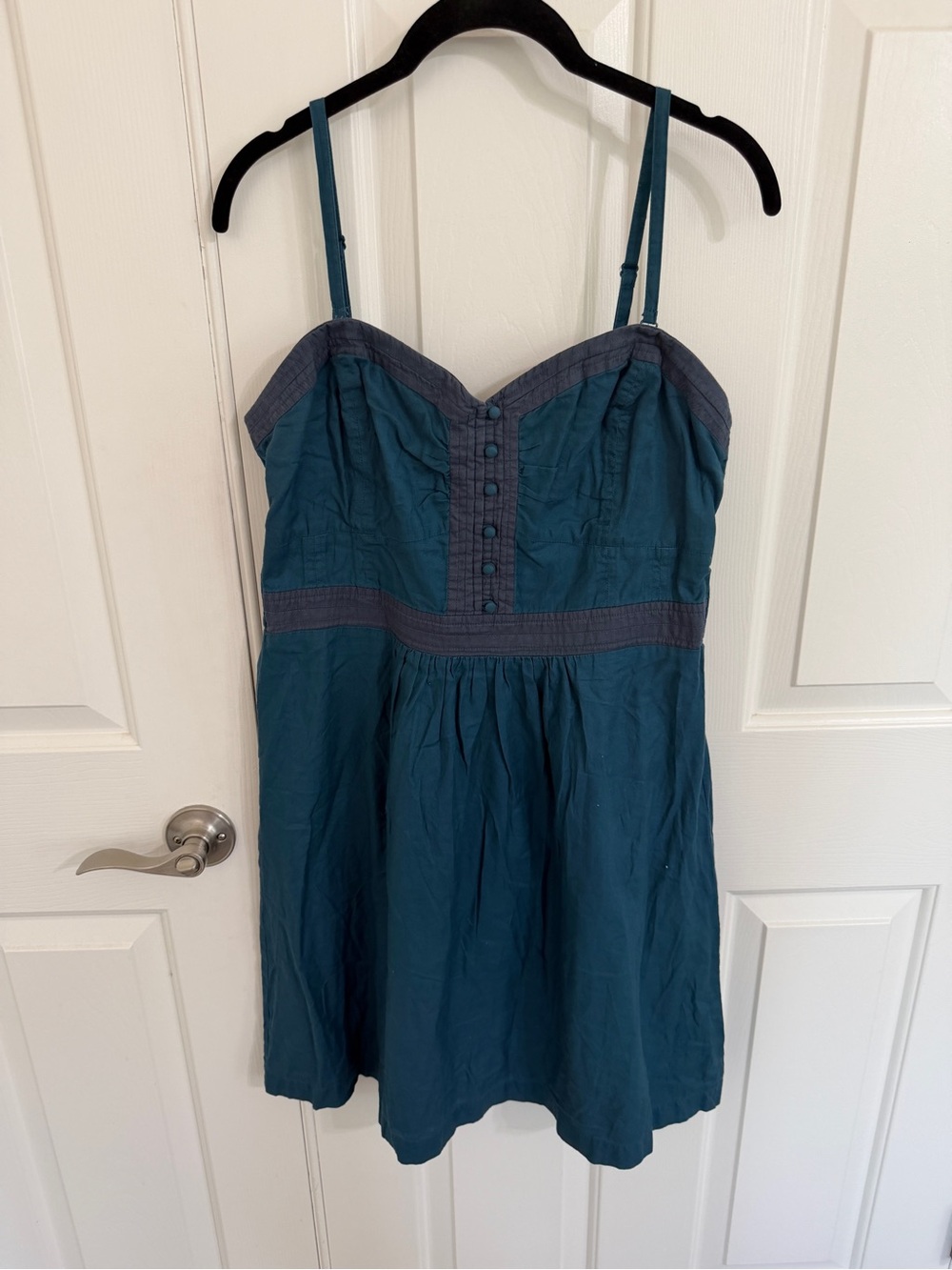 American Eagle Size 14 Teal Blue Sweetheart Babydoll Sundress Button Front